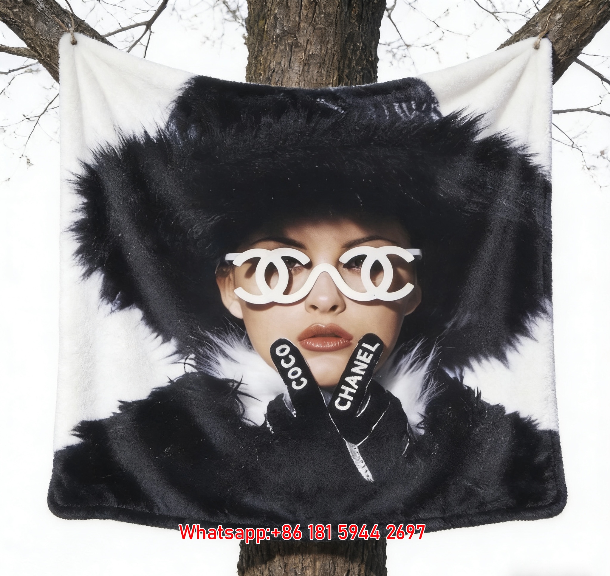 Chanel Vintage CC Logo Sunglasses Flannel Sofa Throw Blanket IMG_6722